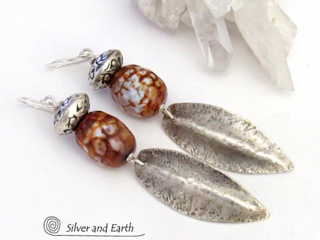 Sterling Silver Dangle Earrings with Faceted Agate Gemstones