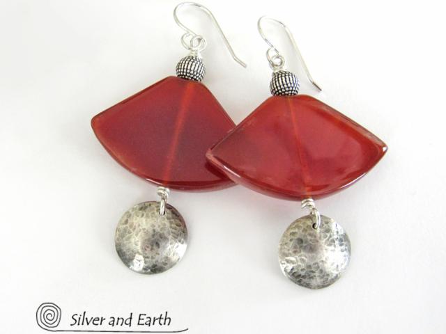 Sterling Silver Earrings with Carnelian Gemstones - Unique Handmade Sterling Sil