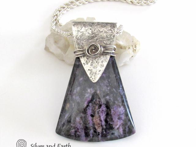 Purple Charoite Sterling Silver Necklace - Unique Silver & Stone Jewelry