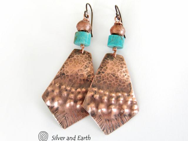 Exotic Tribal Copper & Turquoise Earrings - Bold Unique Artisan Jewelry