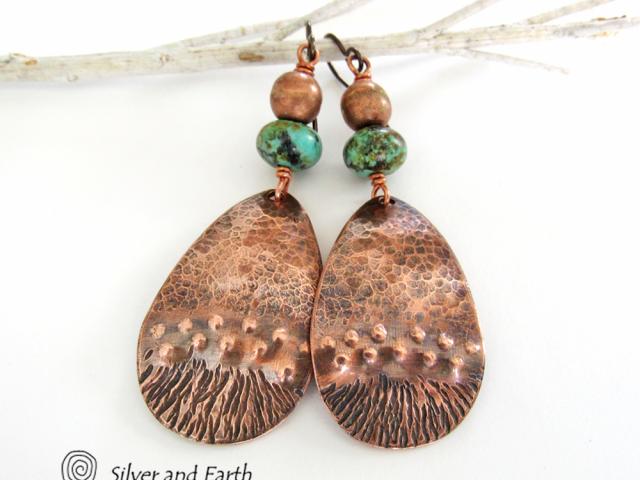 Copper Earrings with African Turquoise Stones - Boho Chic Jewelry