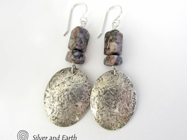 Crinoid Fossil Sterling Silver Earrings - Earthy Natural Fossil Jewelry