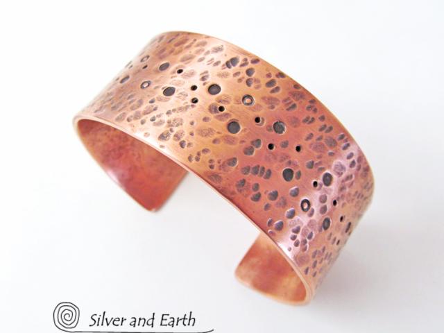 Copper Cuff Bracelet with Earthy Organic Texture - Mens or Ladies Bracelet