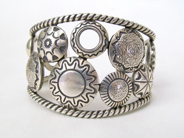 Sterling Silver Concho Cuff Bracelet - Mike Thompson Native American Jewelry