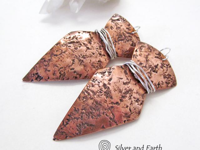 Big Bold Copper Earrings with Organic Texture - Contemporary Modern Jewelry