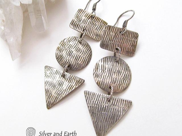 Modern Sterling Silver Dangle Earrings - Geometric Modern Silver Jewelry