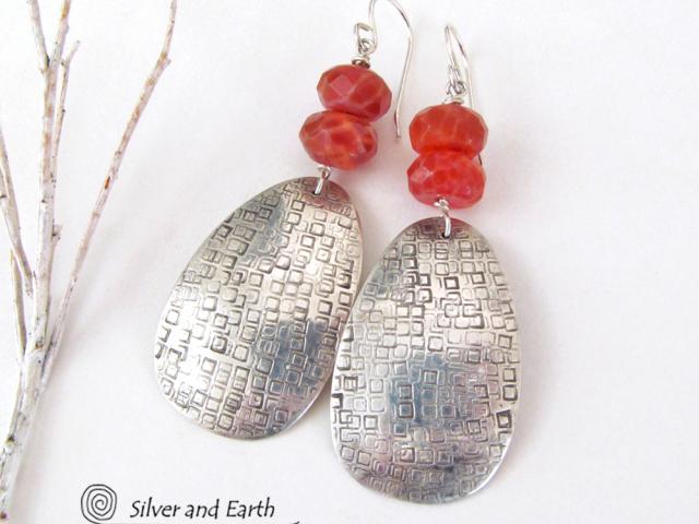 Sterling Silver Earrings with Faceted Crab Fire Agate Gemstones