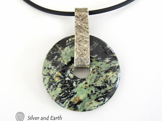 Black Fireworks Jasper Pendant Necklace - Unique Natural Stone Jewelry