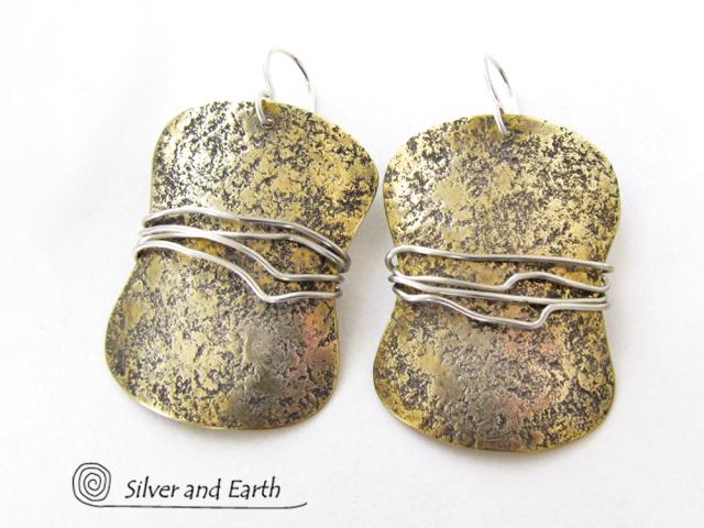 Handcrafted Mixed Metal Earrings - Bold Modern Contemporary Jewelry