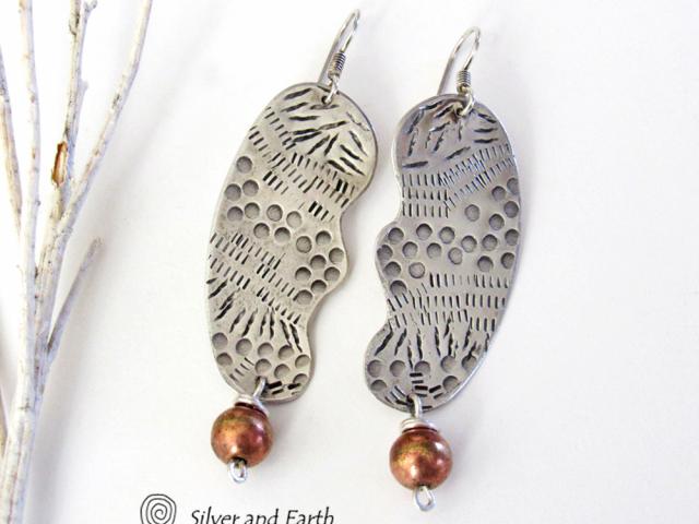 Unique Funky Textured Sterling Silver Earrings - Contemporary Modern Jewelry