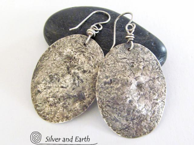 Hammered Sterling Silver Earrings - Rustic Earthy Organic Silver Jewelry