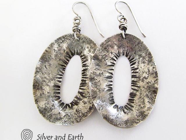 Modern Edgy Sterling Silver Earrings - Organic Earthy Sterling Silver Jewelry