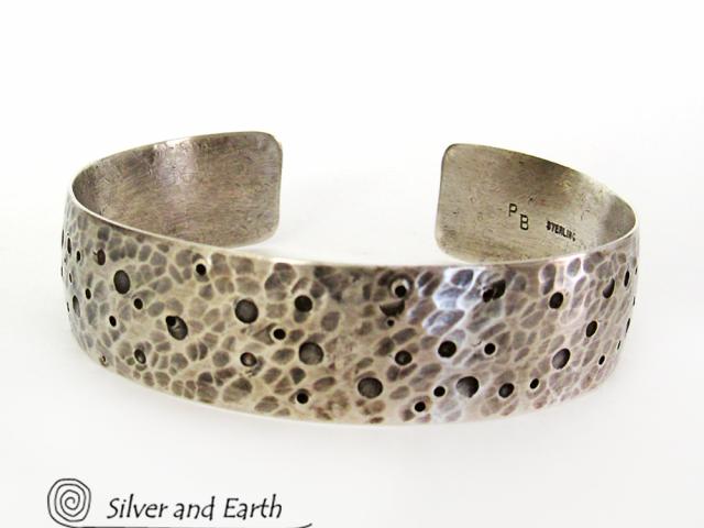 Hammered Sterling Silver Cuff Bracelet - Organic Earthy Silver Jewelry