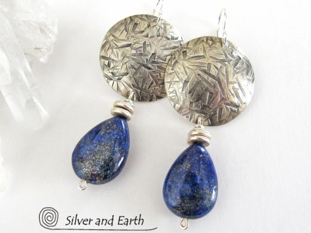 Sterling Silver Earrings with Blue Lapis Gemstones - Lapis Lazuli Jewelry