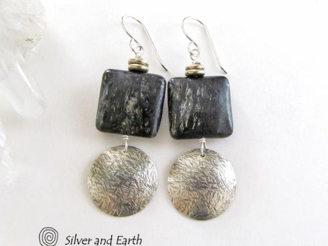 Sterling Silver Earrings with Natural Mica Gemstones - Classic Modern Jewelry