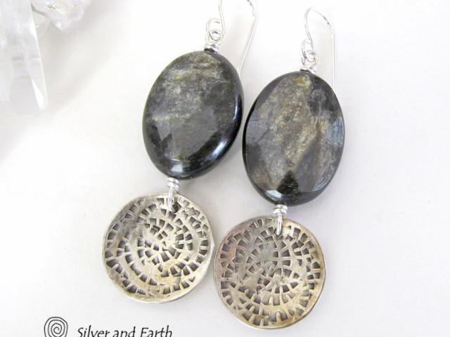 Sterling Silver Earrings with Mica Stones - Faceted Gemstone Jewelry