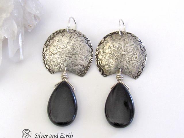 Sterling Silver Earrings with Black Onyx Gemstones - Urban Modern Jewelry