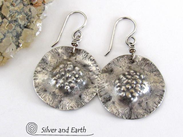 Modern Edgy Sterling Silver Earrings with Hammered Organic Texture