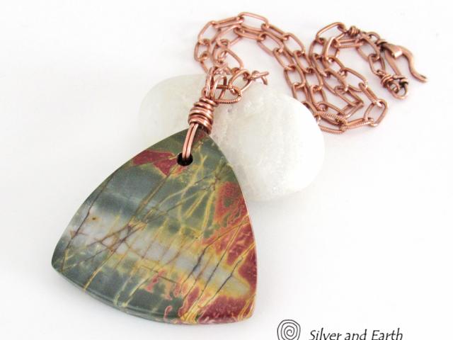 Red Creek Jasper Stone Pendant Necklace - Unisex Jewelry for Men or Women