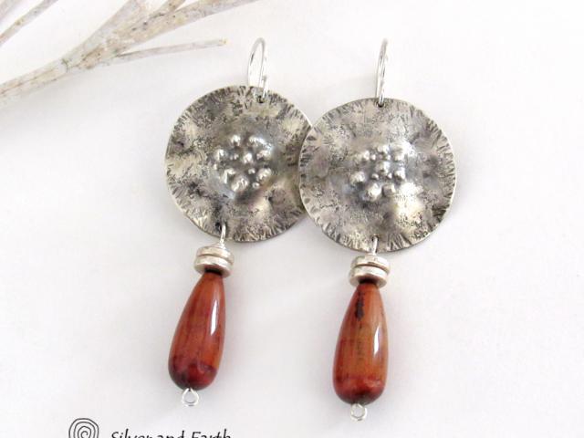 Sterling Silver Earrings with Red Tigers Eye Stones - Unique Sterling Jewelry