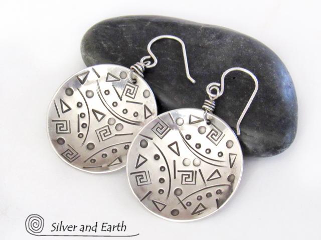 Round Sterling Silver Earrings with Unique Hand Stamped Texture