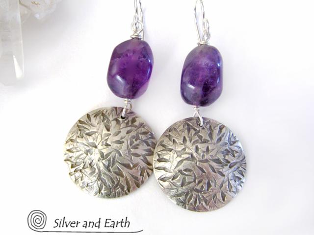 Sterling Silver Earrings with Amethyst Gemstones - February Birthstone Jewelry