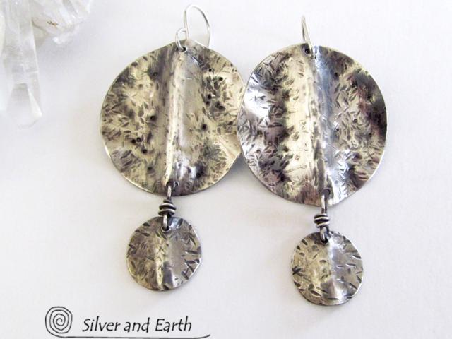 Textured Sterling Silver Dangle Earrings - Modern Silver Jewelry