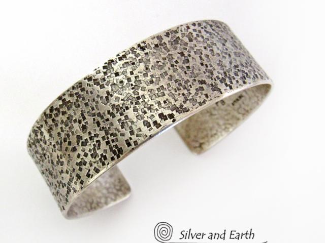 Modern Rustic Sterling Silver Cuff Bracelet - Jewelry for Men or Women