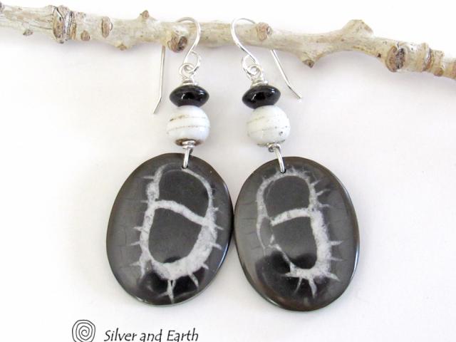 Septarian Fossil Stone Earrings - Ancient Natural Fossil Jewelry