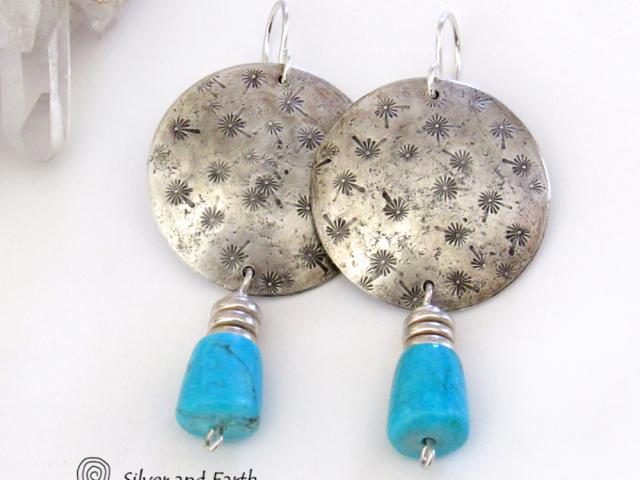 Sterling Silver Earrings with Dangling Sleeping Beauty Turquoise Stones
