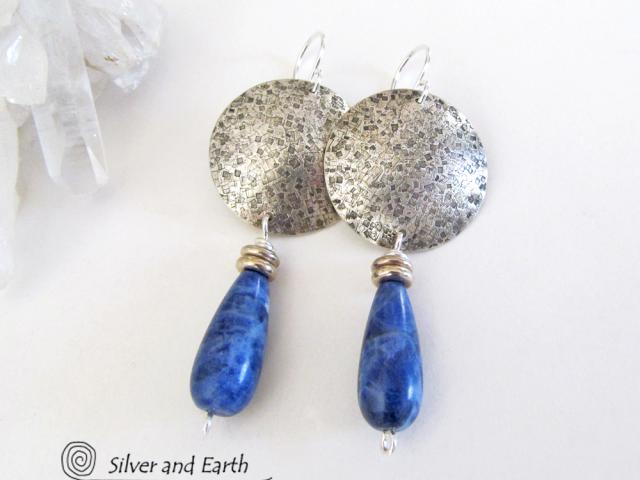 Sterling Silver Earrings with Blue Sodalite Gemstones - Modern Silver Jewelry