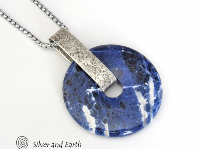 Blue Sodalite Gemstone Sterling Silver Pendant Necklace - Natural Stone Jewelry
