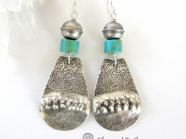 Stamped Sterling Silver & Turquoise Earrings - Southwest Sterling Silver Jewelry