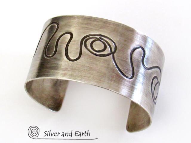 Sterling Silver Cuff Bracelet with Unique Texture - Contemporary Modern Silver