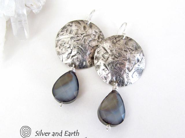 Modern Sterling Silver Earrings with Faceted Crystal Glass Dangles