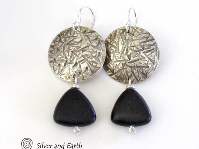 Sterling Silver Earrings with Matte Black Onyx Gemstones - Modern Chic Jewelry