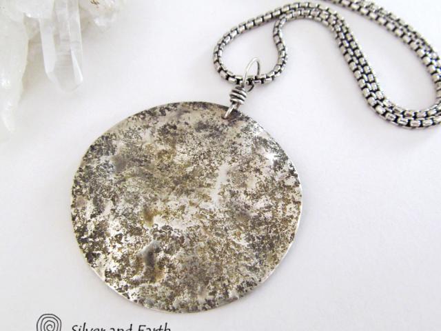 Hammered Sterling Silver Moon Necklace - Handmade Celestial Jewelry