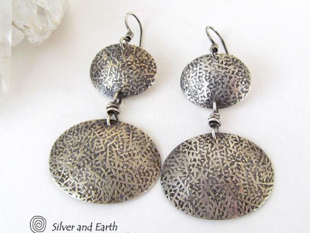 Textured Sterling Silver Double Dangle Earrings - Everyday Modern Silver Jewelry