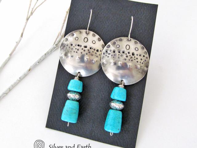 Sterling Silver Earrings with Sleeping Beauty Turquoise - Southwestern Silver Je