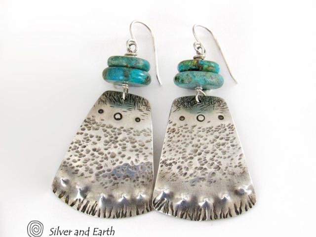 Turquoise & Sterling Silver Earrings - Bold Unique Southwest Style Jewelry