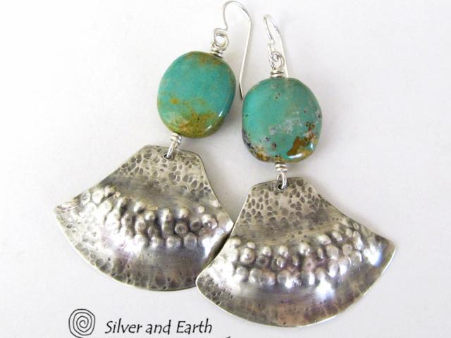 Unique Sterling Silver & Turquoise Earrings - Tribal Southwest Sterling Jewelry