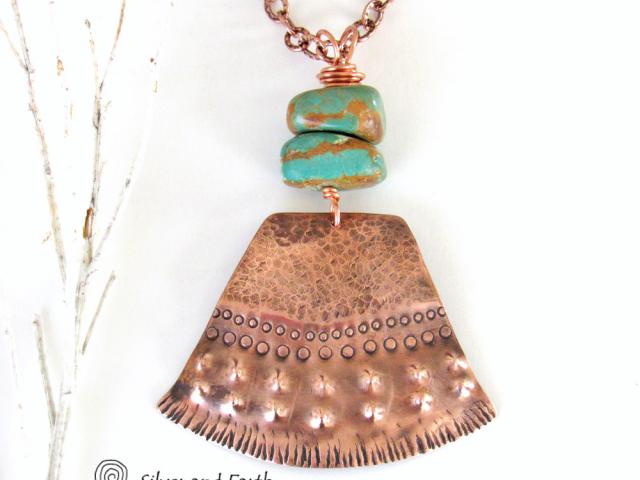 Natural Turquoise & Copper Necklace - Bold Exotic Boho Tribal Jewelry