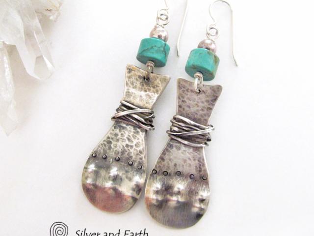 Turquoise & Sterling Silver Earrings - Bold Unique Statement Jewelry