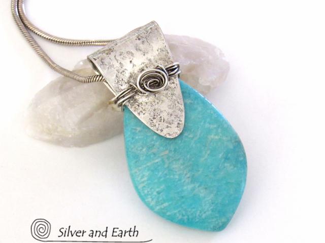 Amazonite Sterling Silver Necklace - Unique Handmade Silver & Stone Jewelry