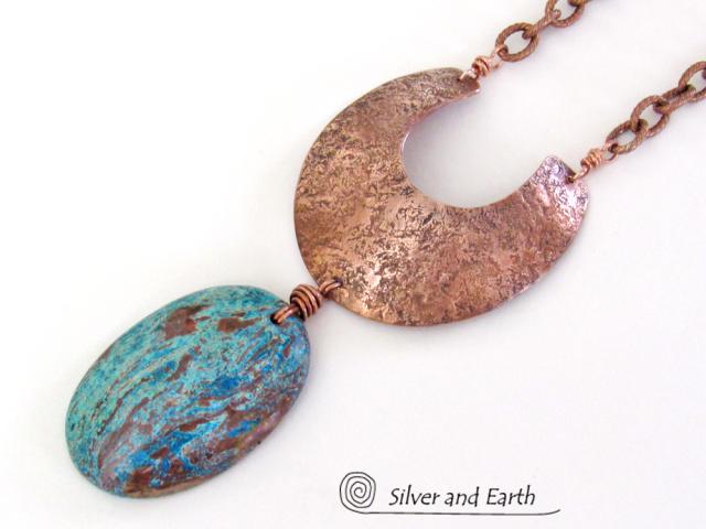 Aqua Jasper Necklace with Hand Forged Copper - Natural Stone Jewelry