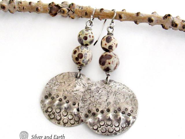 Sterling Silver & Asteriod Jasper Stone Earrings - Unique Earthy Modern Handcrafted Sterling Silver Jewelry