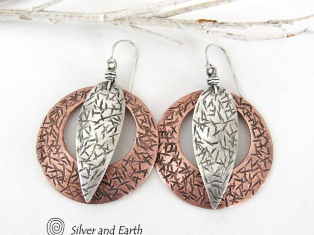 Big Bold Sterling Silver & Copper Mixed Metal Hoop Earrings