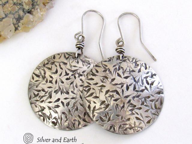 Big Bold Round Sterling Silver Earrings with Hand Stamped Texture