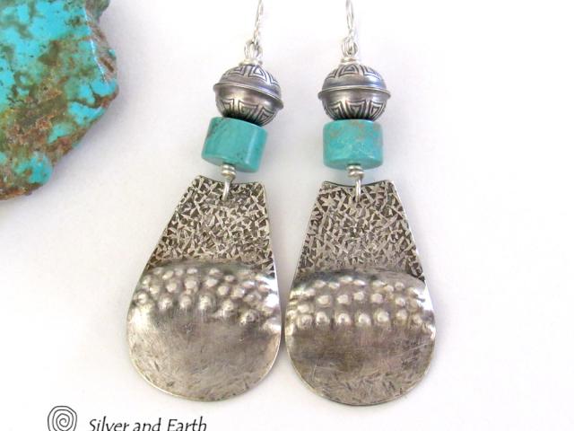 Big Bold Sterling Silver & Turquoise Earrings - Handcrafted Southwest Style Jewelry