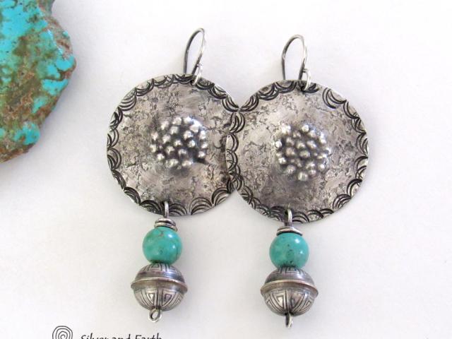 Turquoise & Sterling Silver Concho Earrings - Modern Southwestern Style Jewelry